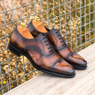 Ambrogio 3953 Bespoke Custom Men's Shoes Tobacco Brown Patina Leather Oxfords (AMB1545)-AmbrogioShoes