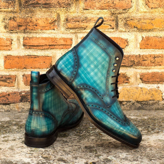 Ambrogio 4399 Bespoke Custom Men's Shoes Turquoise Patina Leather Military Brogue Boots (AMB1583)-AmbrogioShoes