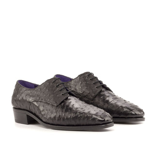 Ambrogio Bespoke Men's Shoes Black Exotic Ostrich Dress Derby Oxfords (AMB2239)-AmbrogioShoes