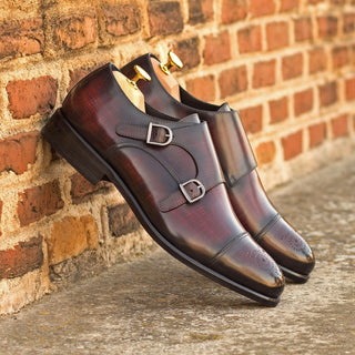 Ambrogio Bespoke Men's Shoes Burgundy Patina Leather Monk-Straps Loafers (AMB2353)-AmbrogioShoes