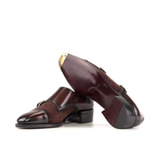 Ambrogio Bespoke Men's Shoes Burgundy Suede / Patina Leather Monk-Straps Loafers (AMB2418)-AmbrogioShoes