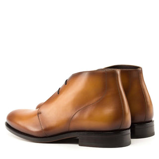 Ambrogio Bespoke Men's Shoes Cognac Calf-Skin Leather Chukka Boots (AMB2265)-AmbrogioShoes