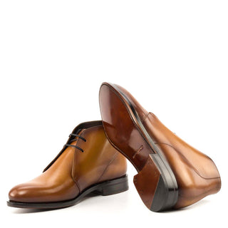 Ambrogio Bespoke Men's Shoes Cognac Calf-Skin Leather Chukka Boots (AMB2265)-AmbrogioShoes