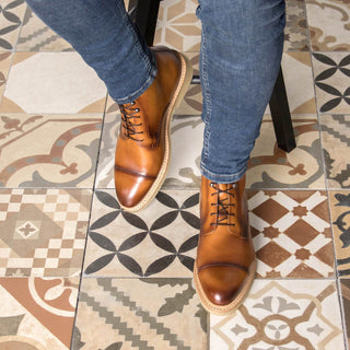 Ambrogio Bespoke Men's Shoes Cognac Calf-Skin Leather Jumper Boots (AMB2368)-AmbrogioShoes