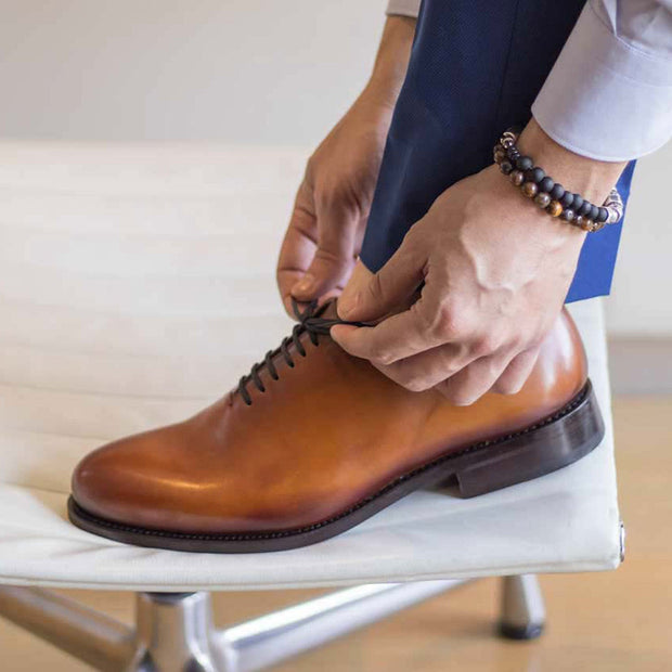 Ambrogio Bespoke Men's Shoes Cognac Calf-Skin Leather Whole Cut Oxfords (AMB2256)-AmbrogioShoes