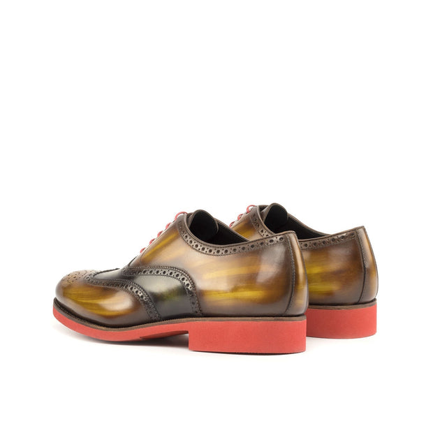 Ambrogio Bespoke Men's Shoes Cognac & Green Patina Leather Brogue Oxfords (AMB2246)-AmbrogioShoes