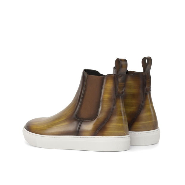 Ambrogio Bespoke Men's Shoes Cognac Patina Leather Casual Chelsea Sneakers (AMB2235)-AmbrogioShoes