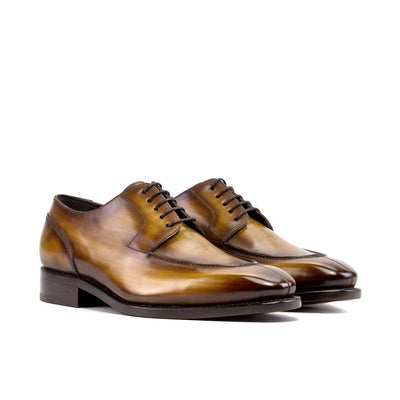 Ambrogio Bespoke Men's Shoes Cognac Patina Leather Derby Split Toe Oxfords (AMB2448)-AmbrogioShoes
