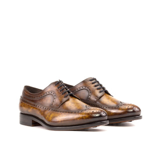 Ambrogio Bespoke Men's Shoes Cognac Patina Leather Longwing Blucher Derby Oxfords (AMB2328)-AmbrogioShoes