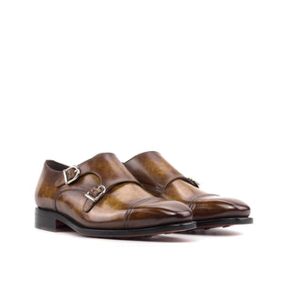 Ambrogio Bespoke Men's Shoes Cognac Patina Leather Monk-Straps Loafers (AMB2397)-AmbrogioShoes