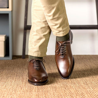 Ambrogio Bespoke Men's Shoes Dark Brown Calf-Skin Leather Whole-cut Oxfords (AMB2363)-AmbrogioShoes