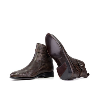 Ambrogio Bespoke Men's Shoes Dark Brown Exotic Python Jodhpur Boots (AMB2489)-AmbrogioShoes