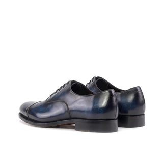Ambrogio Bespoke Men's Shoes Denim Patina Leather Cap-Toe Oxfords (AMB2455)-AmbrogioShoes