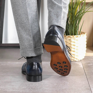 Ambrogio Bespoke Men's Shoes Denim Patina Leather Cap-Toe Oxfords (AMB2455)-AmbrogioShoes