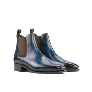 Ambrogio Bespoke Men's Shoes Denim Patina Leather Chelsea Boots (AMB2293)-AmbrogioShoes