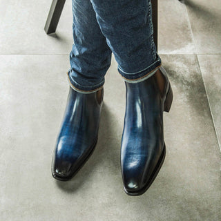 Ambrogio Bespoke Men's Shoes Denim Patina Leather Chelsea Boots (AMB2308)-AmbrogioShoes