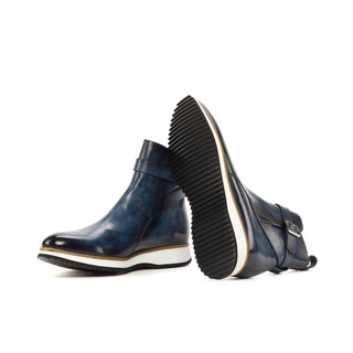 Ambrogio Bespoke Men's Shoes Denim Patina Leather Jodhpur Boots (AMB2288)-AmbrogioShoes