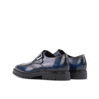 Ambrogio Bespoke Men's Shoes Denim Patina Leather Monk-Strap Loafers (AMB2409)-AmbrogioShoes