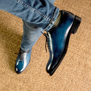 Ambrogio Bespoke Men's Shoes Denim Patina Leather Wholecut Oxfords (AMB2315)-AmbrogioShoes