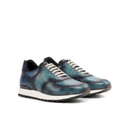 Ambrogio Bespoke Men's Shoes Denim & Turquoise Patina Leather Jogger Sneakers (AMB2250)-AmbrogioShoes