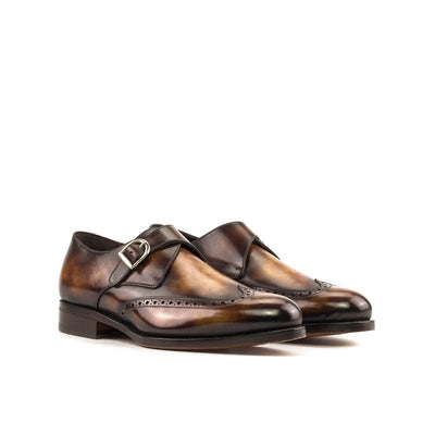 Ambrogio Bespoke Men's Shoes Fire Patina Leather Monk-Strap Loafers (AMB2459)-AmbrogioShoes
