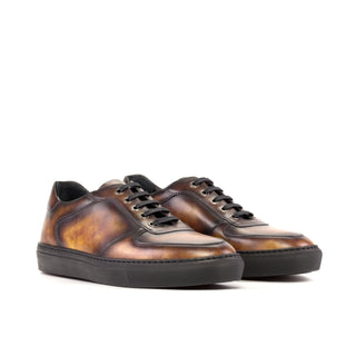 Ambrogio Bespoke Men's Shoes Fire Patina Leather Trainer Sneakers (AMB2279)-AmbrogioShoes