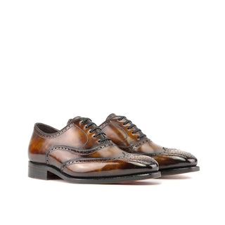 Ambrogio Bespoke Men's Shoes Fire Patina Leather Wingtip Oxfords (AMB2374)-AmbrogioShoes