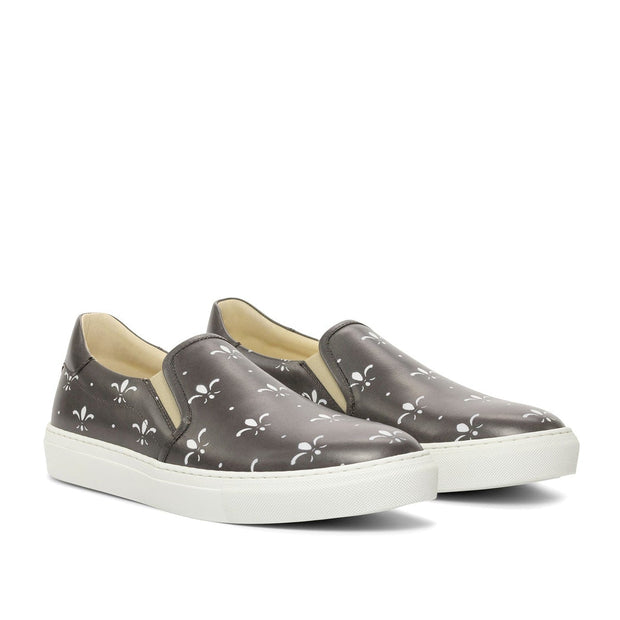 Ambrogio Bespoke Men's Shoes Gray Calf-Skin Leather Stencil Slip-On Sneakers (AMB2263)-AmbrogioShoes