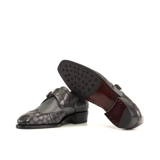 Ambrogio Bespoke Men's Shoes Gray Crocodile Print / Calf-Skin Leather Monk-Strap Loafers (AMB2337)-AmbrogioShoes