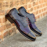 Ambrogio Bespoke Men's Shoes Gray & Purple Patina Leather Derby Oxfords (AMB2424)-AmbrogioShoes