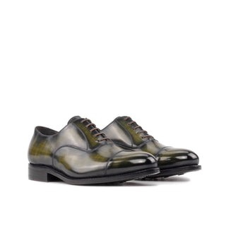 Ambrogio Bespoke Men's Shoes Khaki Patina Leather Cap-Toe Oxfords (AMB2411)-AmbrogioShoes
