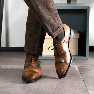 Ambrogio Bespoke Men's Shoes Medium Brown Calf-Skin Leather Cap-Toe Oxfords (AMB2473)-AmbrogioShoes
