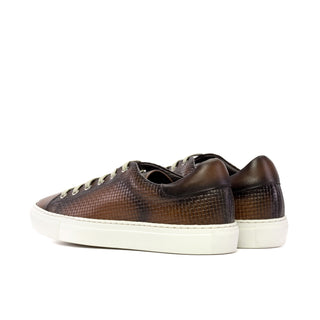 Ambrogio Bespoke Men's Shoes Medium Brown Calf-Skin / Woven Leather Trainer Sneakers (AMB2480)-AmbrogioShoes