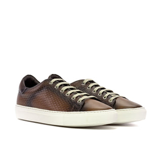 Ambrogio Bespoke Men's Shoes Medium Brown Calf-Skin / Woven Leather Trainer Sneakers (AMB2480)-AmbrogioShoes