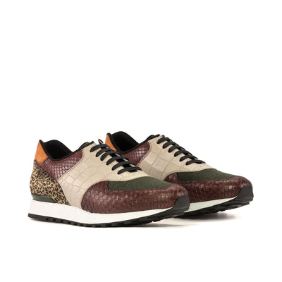 Ambrogio Bespoke Men's Shoes Multi-Color Exotic Python / Fabric & Suede Leather Jogger Sneakers (AMB2425)-AmbrogioShoes