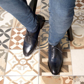 Ambrogio Bespoke Men's Shoes Navy Calf-Skin Leather Whole-cut Oxfords (AMB2366)-AmbrogioShoes