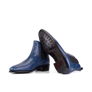 Ambrogio Bespoke Men's Shoes Navy Exotic Python Skin Chelsea Boots (AMB2512)-AmbrogioShoes