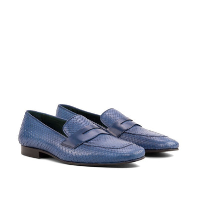 Ambrogio Bespoke Men's Shoes Navy Python / Calf-Skin Leather Drake Penny Loafers (AMB2266)-AmbrogioShoes