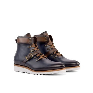 Ambrogio Bespoke Men's Shoes Navy & Two-Tone Brown Calf-Skin Leather Hiking Boots (AMB2357)-AmbrogioShoes