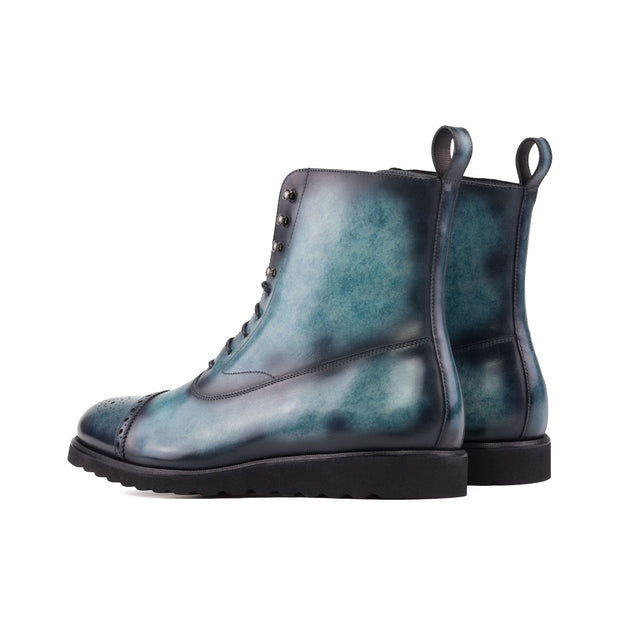 Ambrogio Bespoke Men's Shoes Turquoise Patina Leather Balmoral Boots (AMB2272)-AmbrogioShoes
