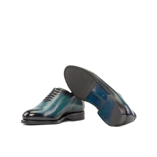 Ambrogio Bespoke Men's Shoes Turquoise Patina Leather Wholecut Oxfords (AMB2325)-AmbrogioShoes