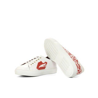 Ambrogio Bespoke Men's Shoes White & Red Suede / Calf-Skin Leather Stencil Sneakers (AMB2248)-AmbrogioShoes