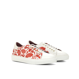 Ambrogio Bespoke Men's Shoes White & Red Suede / Calf-Skin Leather Stencil Sneakers (AMB2248)-AmbrogioShoes