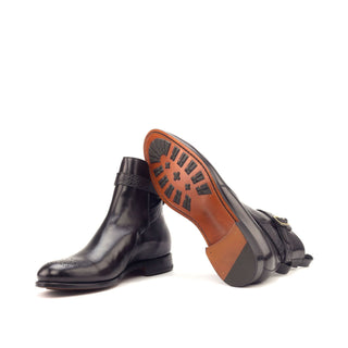 Ambrogio 2933 Men's Shoes Black Crocodile Print / Calf-Skin Leather Jodhpur Boots (AMB1212)-AmbrogioShoes