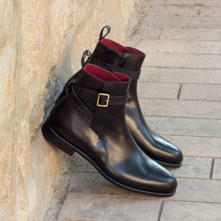 Ambrogio 2933 Men's Shoes Black Crocodile Print / Calf-Skin Leather Jodhpur Boots (AMB1212)-AmbrogioShoes