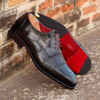 Ambrogio 4179 Men's Shoes Black Exotic Alligator Dress Derby Oxfords (AMB1085)-AmbrogioShoes