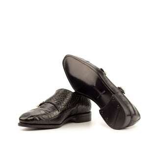 Ambrogio 3644 Men's Shoes Black Exotic Alligator Monk-Straps Loafers (AMB1125)-AmbrogioShoes