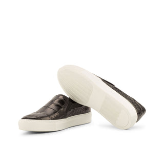 Ambrogio 4035 Men's Shoes Black Exotic Alligator Slip-On Sneakers (AMB1080)-AmbrogioShoes