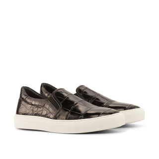Ambrogio 4035 Men's Shoes Black Exotic Alligator Slip-On Sneakers (AMB1080)-AmbrogioShoes