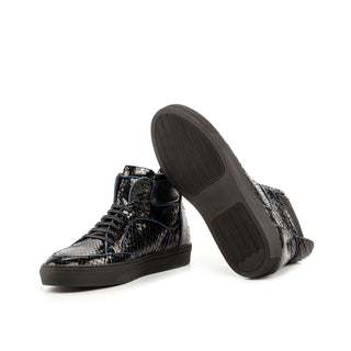 Ambrogio 3631 Men's Shoes Black Exotic Snake-Skin High Top Sneakers (AMB1114)-AmbrogioShoes